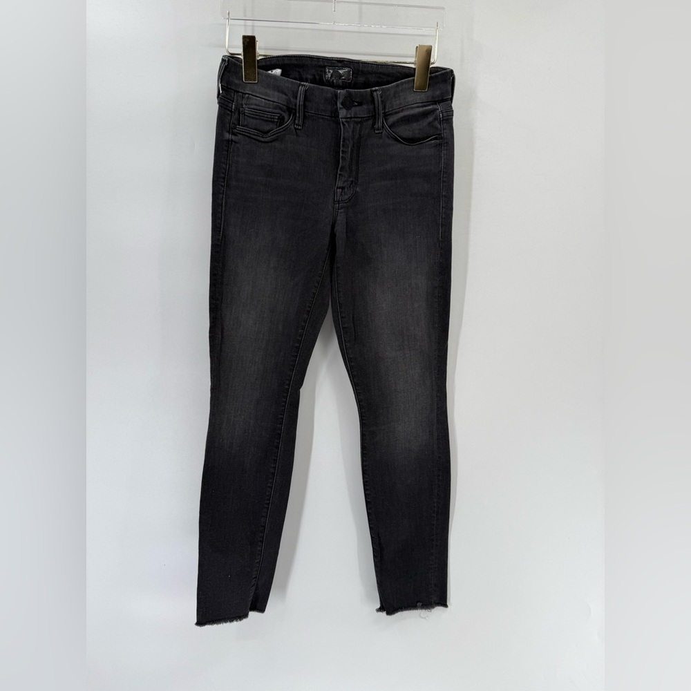 Mother The Looker Ankle Fray Jeans Stretch Rebels And Lovers Soft Black Size 26 View 3